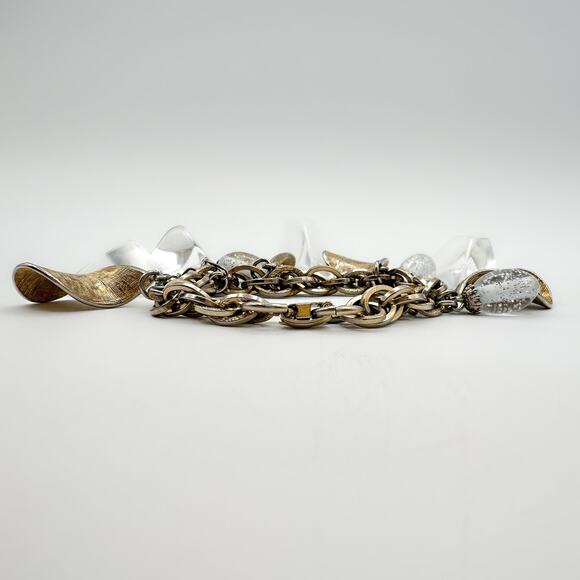 Coro 1960s Charm Bracelet Lucite Moon Rock Textured Gold Plate Double Link - Picture 11 of 12